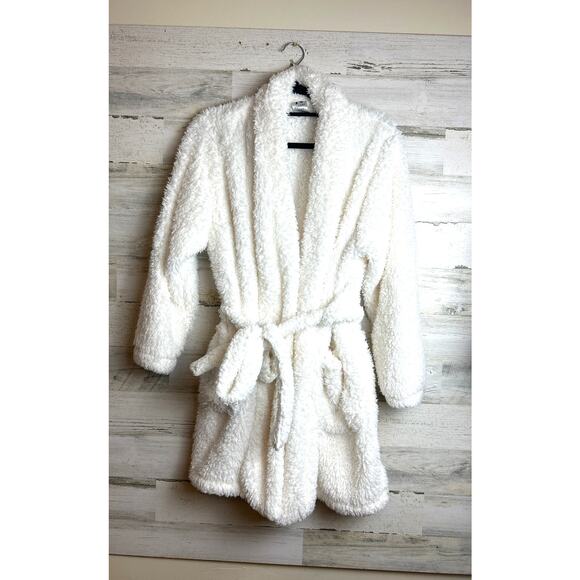 Natori Women’s Large Sherpa Plush Robe WhiteTeddy Bear Short Belted Pockets - Picture 1 of 5